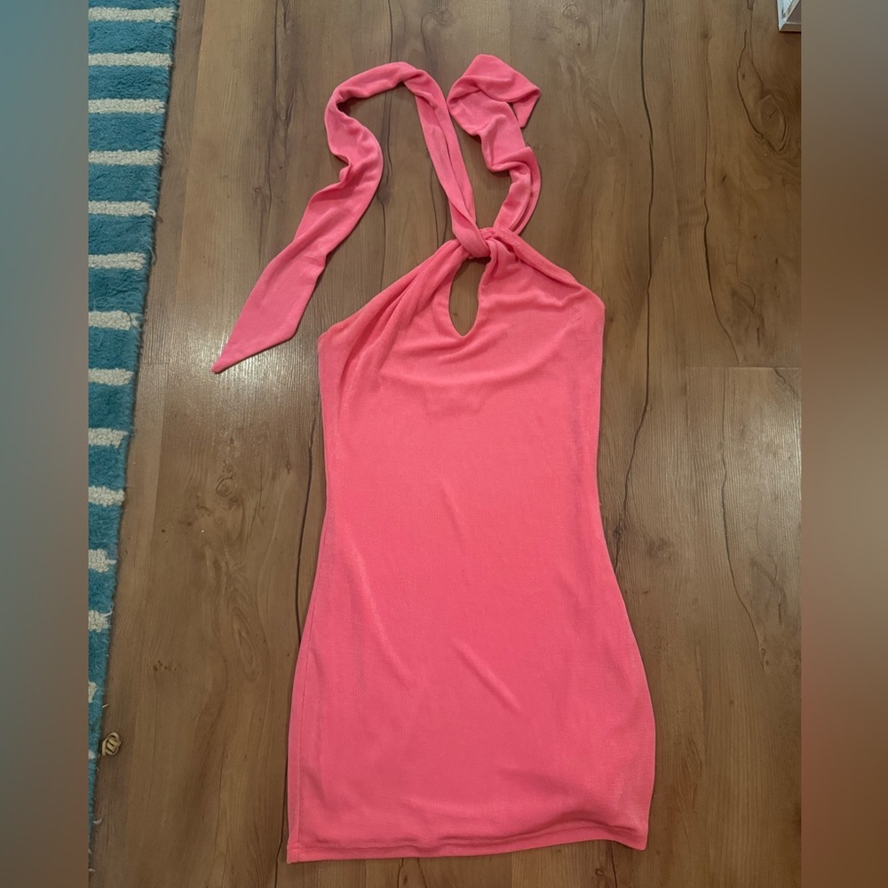 Showpo hot Pink Halter Tie-Neck Mini Dress